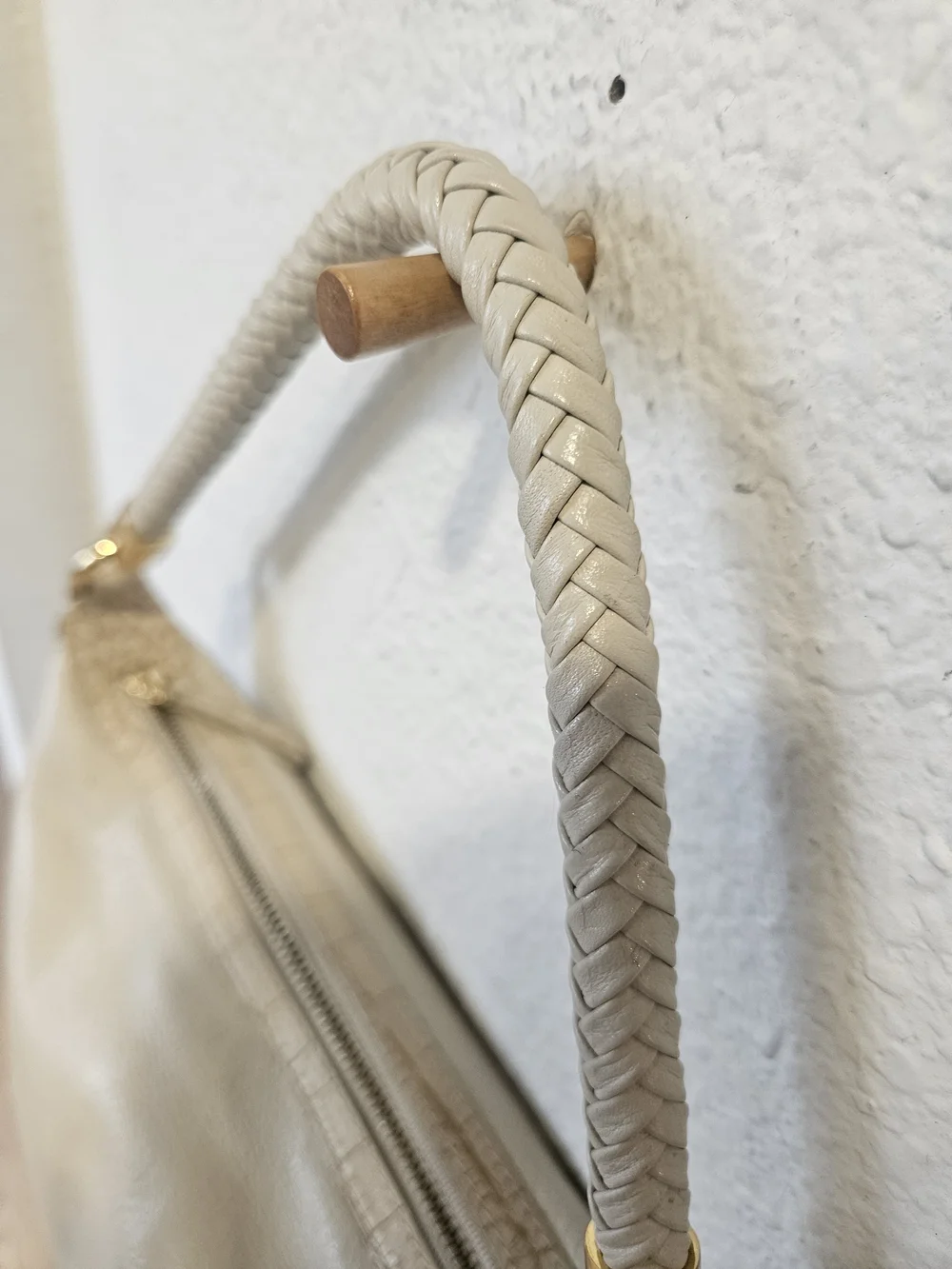 Kate Landry Cream Leather Hobo Bag Braided Strap Mock Croc Accent